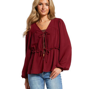Daytrip Deep Red Blouse with Front Tie